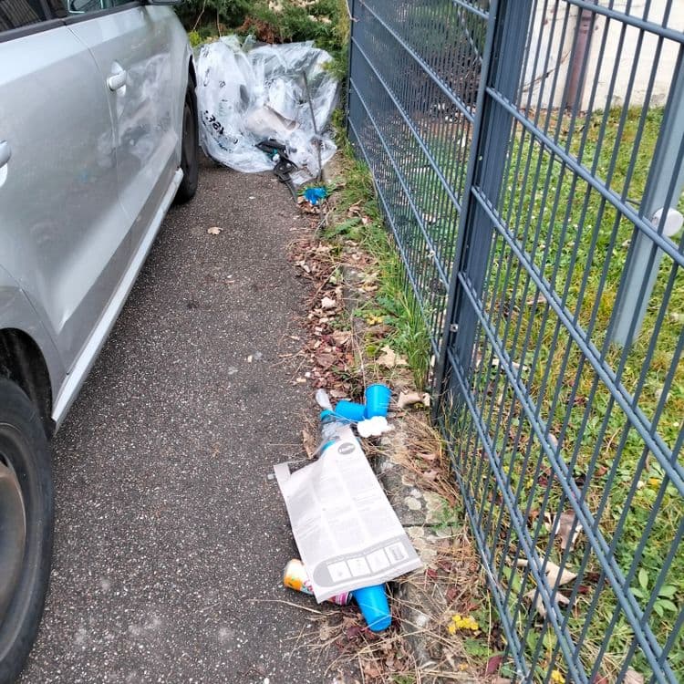 Déchets divers, pièces automobiles en voirie et sur un terrain abandonné 