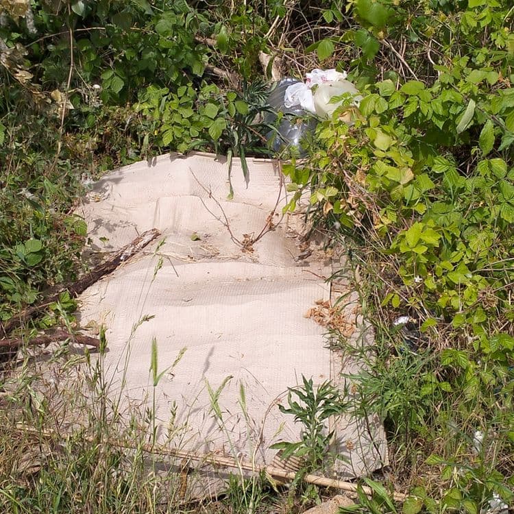 Sacs poubelles et déchets divers abandonnés sur un terrain vague 