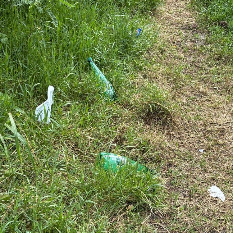 Quelques bouteilles en plastique, des gants en latex et des paquets de bonbons.