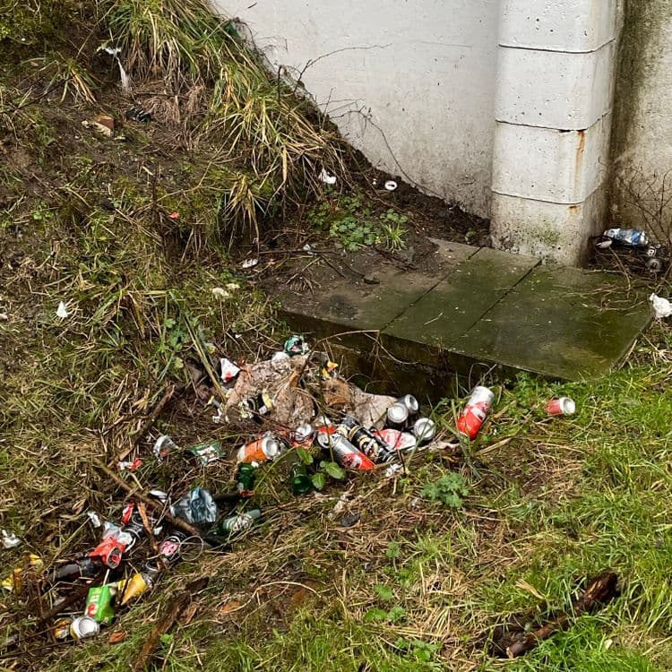 Dépôt de déchets, beaucoup de canette de métal. 