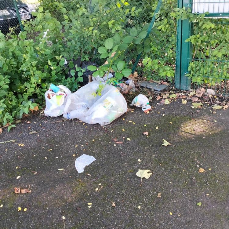 Déchets divers à l'entrée de jardins familiaux 