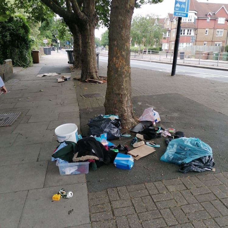 Rubbish on the pavement, as usual. 