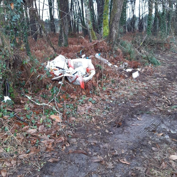 Dépôt sauvage constitué de matière plastique, canettes emballages 