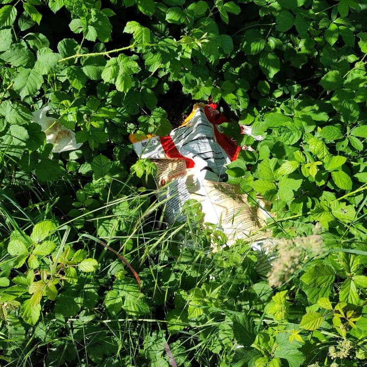 Voici l'analyse des déchets présents sur les images fournies :

Plusieurs sacs en plastique blancs contenant probablement des déchets organiques ou des résidus de jardinage sont visibles. La quantité estimée est d'environ 3 sacs, avec un poids individuel estimé entre 5 et 10 kg, soit un total de 15 à 30 kg.

Des déchets de type carton sont également présents. On peut estimer leur poids à environ 1 kg.

D'autres déchets divers, incluant des emballages (type paquet de chips) et d'autres objets non identifiés, sont dispersés. Leur poids combiné est estimé à moins de 1 kg.

Enfin, on remarque des restes de matériaux de construction ou de démolition (pierres, béton), avec un poids estimé à environ 5 kg.
