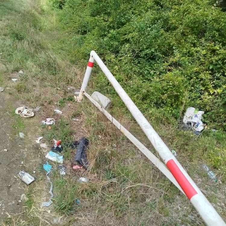 Poubelles dont une éventrée 