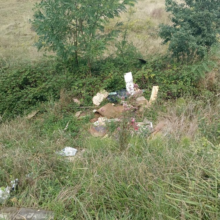 Bois de meubles, et plastique en bord de route dans un fossé...