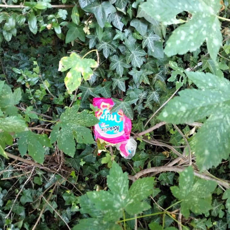 Déchets divers abandonnés sur un chemin d'accès à un parking 