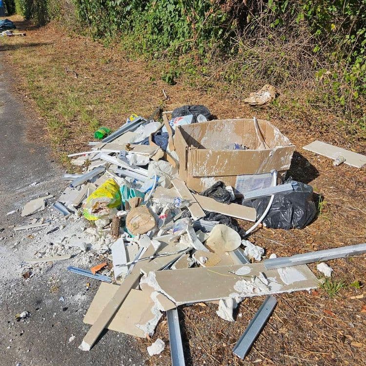 Dépôt sauvage de chantier à l'entrée du bassin archevêque de Lormont. Déchets KFC en plus, mêlés aux tas (peut-être y trouvera-t-on un ticket de caisse?)