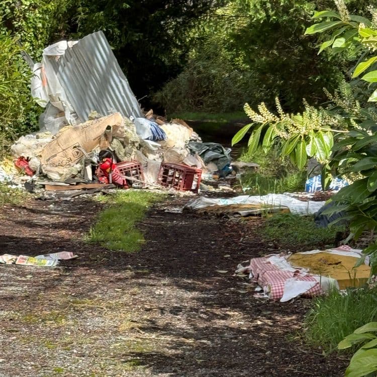 Voici une estimation des déchets présents sur le site :

*   Déchets de construction (plaques de tôle, isolant) : environ 50 kg
*   Encombrants divers (matelas, textiles, meubles) : environ 80 kg
*   Déchets ménagers (sacs plastiques, emballages) : environ 15 kg
*   Caisses en plastique : 2 unités
*   Déchets verts : environ 10kg
*   Papiers/journaux: 2 kg