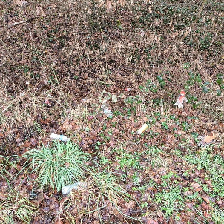 Des tôles de fibrociment sont déposer et divers déchets sont éparpillés un peu partout dans cette zone