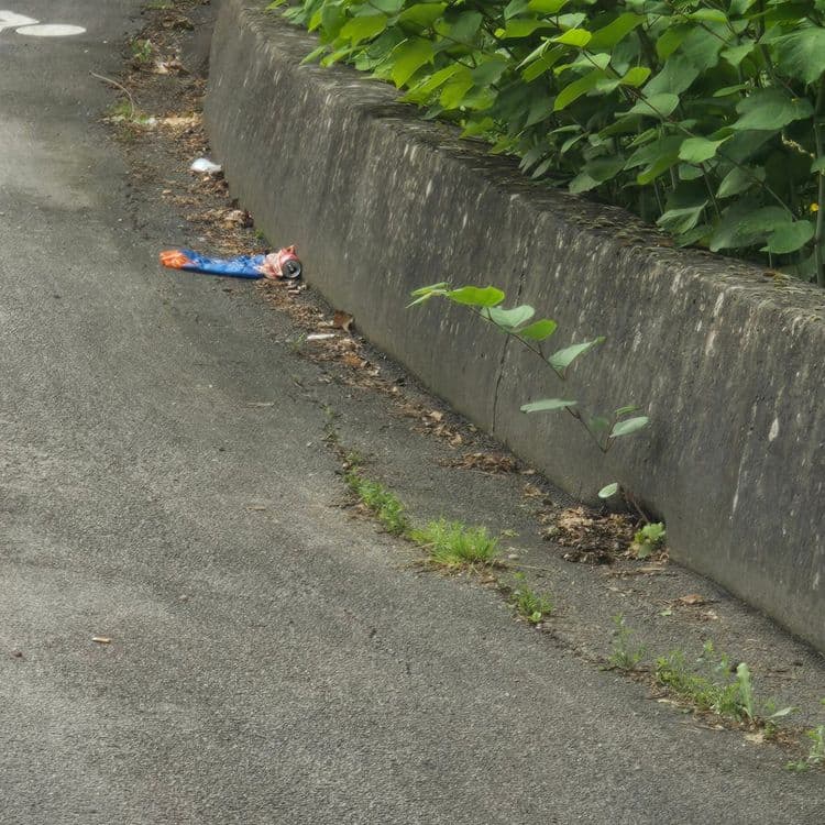 Route jonchée  de détritus 