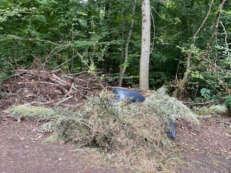 déchets verts avec de nombreux sac poubelle et palettes 