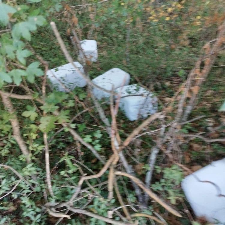 Dépôt de bidons plastique caché dans le bois 
La déchetterie est à 2km environ 