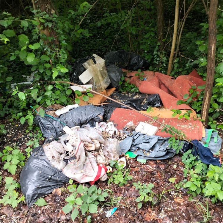 Déchets divers, moquette au bord de la route 