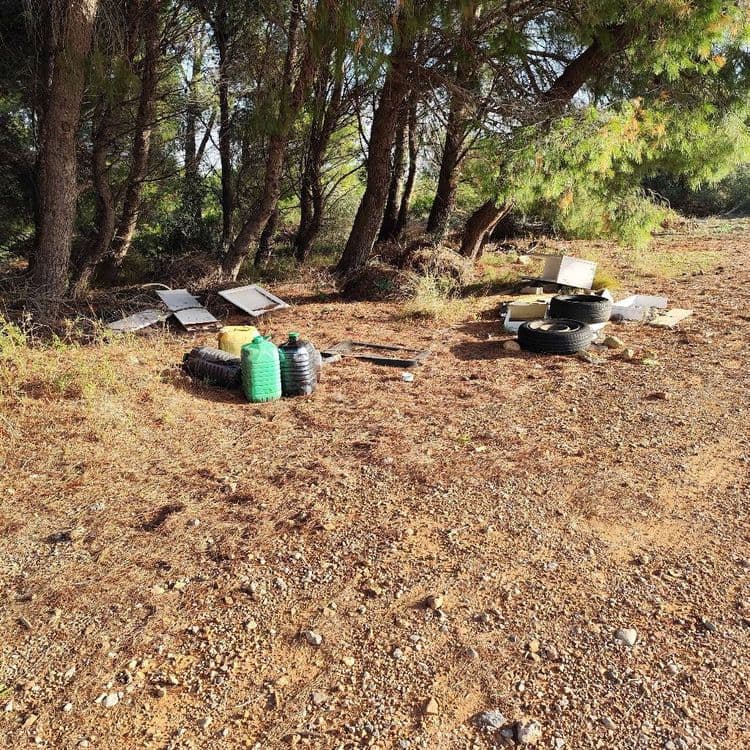 Décharge sauvage avec des produits dangereux . plusieurs dépôts sur la zone (environ 100m2 affectés).

 