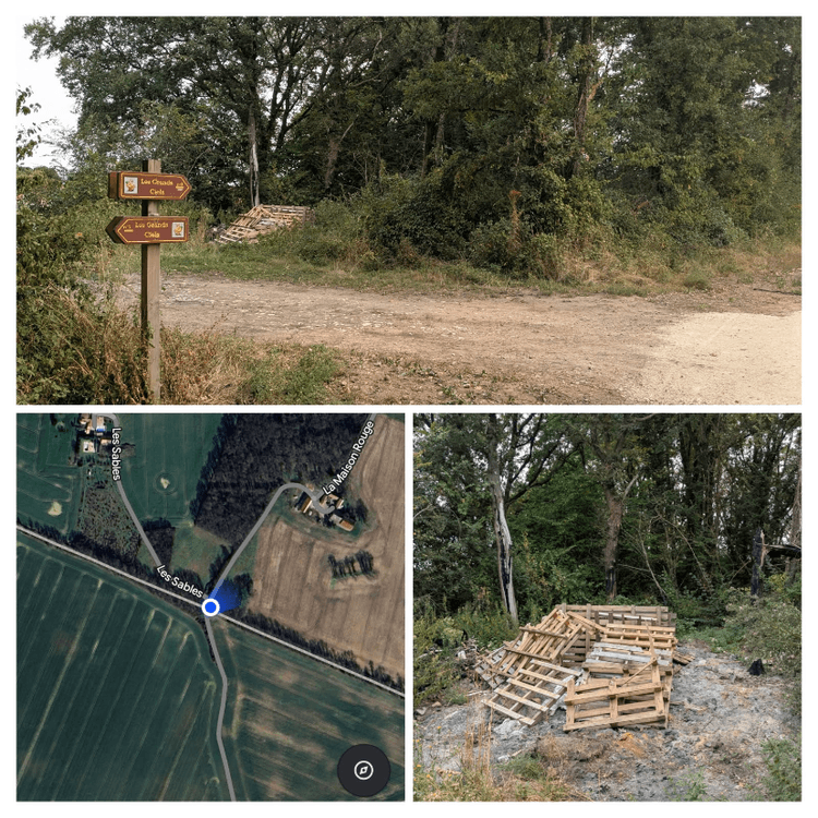 Palettes en dépôt sauvage et trace de feu sur les arbres donc ce n’est pas la première fois
