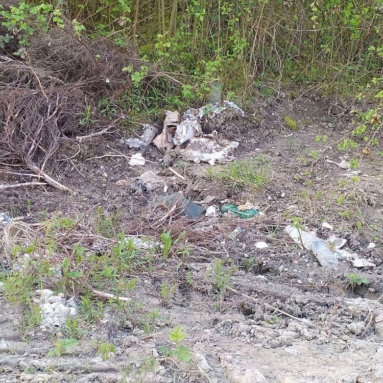Déchets divers abandonnés au bord d'un chemin 