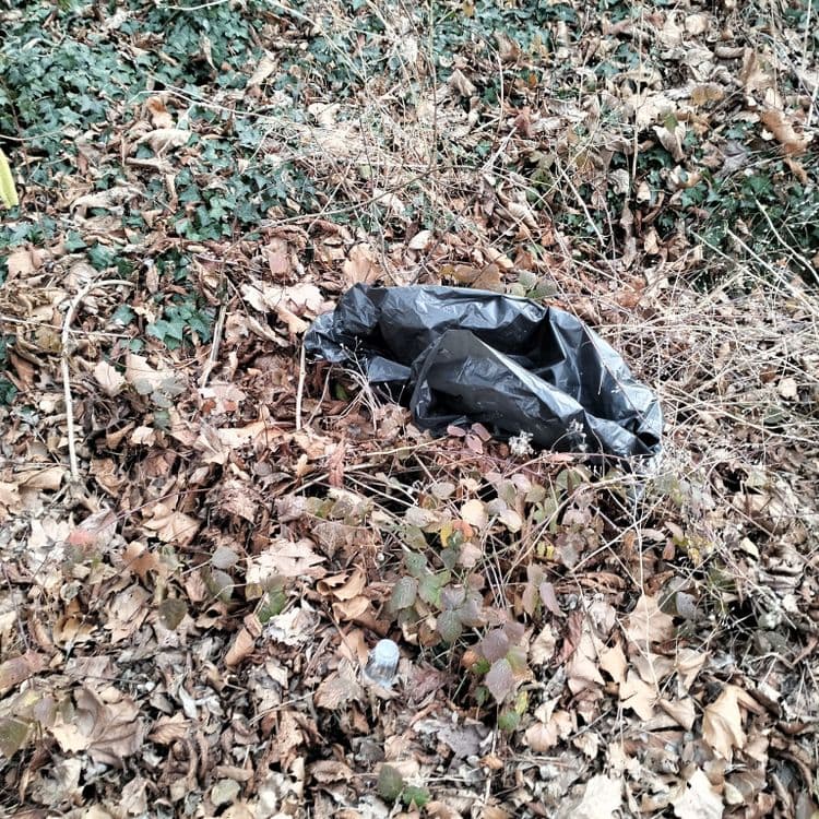 Déchets divers abandonnés au bas d'un talus ferroviaire 